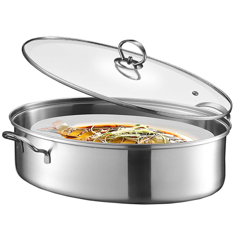 Eglaf 8Qt Stainless Steel Fish Steamer - Multi-Use Oval Cookware with Rack, Ceramic Pan, Chuck - Stockpot for Steaming Fish, Boiling Soup - Image 1